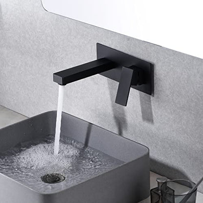 SUMERAIN Matte Black Wall Mount Bathroom Sink Faucet Lavatory Vessel Faucet, Brass Rough-in Valve Included - color: Matte Black, size: Right-Handed