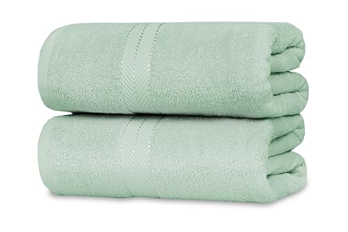 Extra Large Bath Sheets 36x72 Inch, 100% Cotton, 2 Pack Set | Oversized Cotton Bath Sheets for Adults, Soft Absorbent Quick Dry Shower Towels for Bathroom, Spa & Pool, Light Sage Green - color: Light Sage