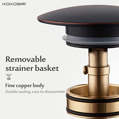 KOKOSIRI Pop Up Sink Drain with Strainer Basket, Oil Rubbed Bronze Bathroom Sink Drain with Detachable Hair Catcher Anti Clogging for Vanity Vessel Sink Without Overflow, C1002ORB - color: Oil Rubbed Bronze