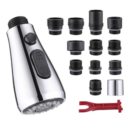 Kitchen Faucet Head Replacement 2 Modes with 12 Adapters, Pull Down Spray Head for Kitchen Faucet, Kitchen Sink Sprayer Replacement Compatible with Moen, American Standard, Kohler Faucets - color: Chrome-1