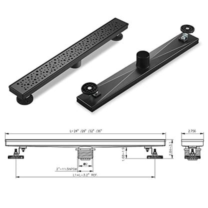 Linear Shower Drain 24 Inch, Bubbles Shower Drain SUS-304 Stainless Steel, 51L/Min Fast Drainage Floor Linear Drain, US Standard CUPC Certified, Matte Black, SD-099 - color: Matte Black, size: 24 Inch