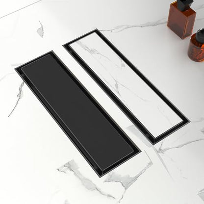 12 Inch Linear Shower Drain-Matte Black, with Tile Insert Grate | AISI 304 Stainless Steel Shower Drain, Rectangle Shower Floor Drain with Leveling Feet, Fits Bathroom & Balcony etc - color: Matte Black, size: 12 Inch