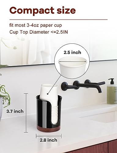 Premium Bathroom Cup Dispenser - Compact Cup Holder for Dixie Cups 3 oz Cups, 3 4 Ounce Mouthwash Cup Dispenser - PC/Walnut,Black, Pack of 2 - color: Black/Walnut/2Pack