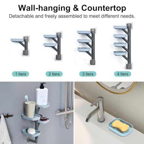 Soap Holder Four Layer Wall Mounted NO-Drilling Rotatable Self-draining Removable Soap Dish for Shower Bathroom Tray,Self Draining Sponge Holder,Razor Holder (Blue/Gray) - color: Blue/Gray