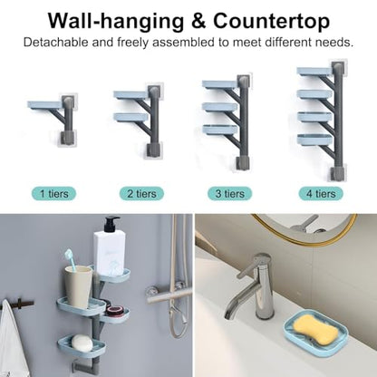 Soap Holder Four Layer Wall Mounted NO-Drilling Rotatable Self-draining Removable Soap Dish for Shower Bathroom Tray,Self Draining Sponge Holder,Razor Holder (Blue/Gray) - color: Blue/Gray