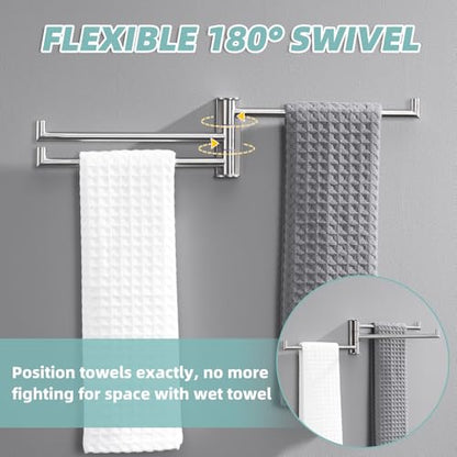 3-Arm Swivel Towel Rack, Brushed Nickel, 304 Stainless Steel | Individually Adjustable 180° Bars, Fold-Flat Design, Hand Towels & Dish Cloths, Bathroom, Kitchen & Laundry Room Use - color: Brushed Nickel