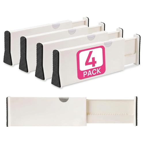 4 Adjustable Drawer Dividers, Organize Silverware and Utensils in Home Kitchen, Divider for Clothes in Bedroom Dresser, Designed to Not Snag Underwear and Bra Fabrics, Bathroom Storage Organizers - size: 4" Tall, 11"-17" Long, 4 Pack