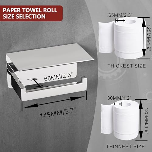 LANC Chrome Toilet Paper Holder with Shelf, Toilet Paper Roll Holder with Shelf for Bathroom Washroom Wall Mounted, 304 Stainless Steel Tissue TP Holder Silver, A8367CP - color: Chrome Polished, size: Right