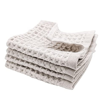 Waffle Washcloths Set, 100% Turkish Cotton (Light Grey) - color: Light Grey, size: Washcloths Set (4 Pieces)