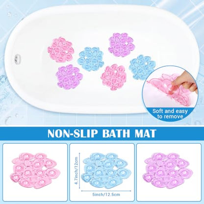 Riakrum 12 Pcs Non Slip Bathtub Stickers, Clear Anti Slip Shower Treads with Strong Suction Cups, Pebble Provides Traction Machine Washable No Residue, Safe (Pink, Purple,Blue) - color: Pink, Purple,blue