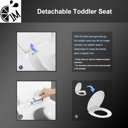 1M Family Toilet Seat, Patented Slow Close & Quick Releasing Technology, Anti-Wiggling, Easy to Install and Clean, Standard Round with Toddler Seat Built In (2 Pieces) - style: Round with Toddler Seat Built In