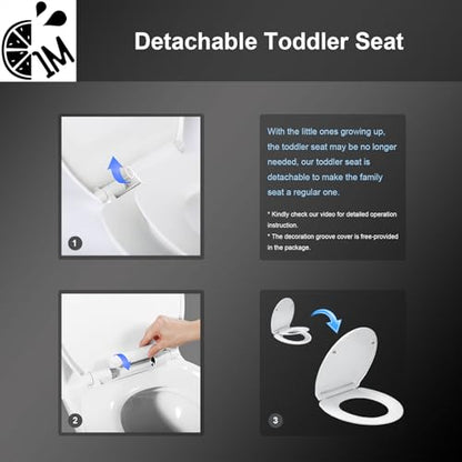 1M Family Toilet Seat, Patented Slow Close & Quick Releasing Technology, Anti-Wiggling, Easy to Install and Clean, Standard Round with Toddler Seat Built In (2 Pieces) - style: Round with Toddler Seat Built In
