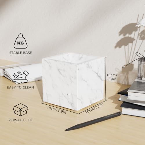 Marble Toothbrush Holder,Pencil Cup,3.9x3.9x3.9in,Carrara White | Makeup Brush Holders with Anti Slip Foot Pads, Rectangular Toothbrush Organizer,Natural Stone Utensil Container for Bathroom - color: Carrara White