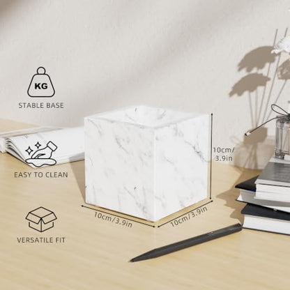 Marble Toothbrush Holder,Pencil Cup,3.9x3.9x3.9in,Carrara White | Makeup Brush Holders with Anti Slip Foot Pads, Rectangular Toothbrush Organizer,Natural Stone Utensil Container for Bathroom - color: Carrara White