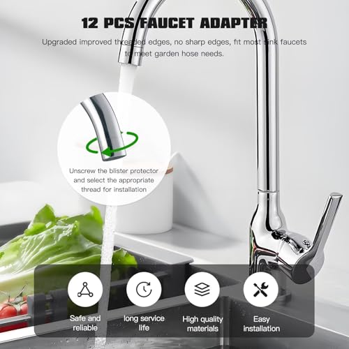 12 Pieces Faucet Adapter Kit Kitchen Aerator Male to Female Male Faucet Water Hose Adapter, Outside 22mm to 16 18 20 22 24 26mm Inside and Outside US YTXXDEUS