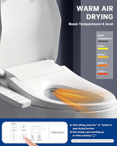 Heated Smart Toilet Seat with Feminine Wash & Dryer, Elongated Bidet with Adjustable Water Temperature, Pressure & Nozzle Position
