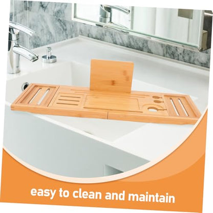SOLUSTRE Expandable Bamboo Bathtub Tray Table for Bath Accessories Adjustable Bath Tub Organizer Soap Shampoo Wine Holders