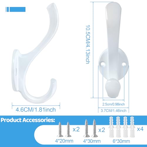 8 Pack Coat Hooks Wall Mount Heavy Duty Utility Retro Double Hooks for Hanging Coats,Hat, Towel, Key, Robe, Scarf, Bag, Cap (White) - color: 8 Pack-White