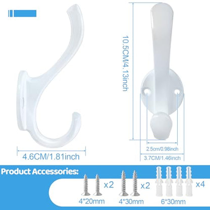 8 Pack Coat Hooks Wall Mount Heavy Duty Utility Retro Double Hooks for Hanging Coats,Hat, Towel, Key, Robe, Scarf, Bag, Cap (White) - color: 8 Pack-White