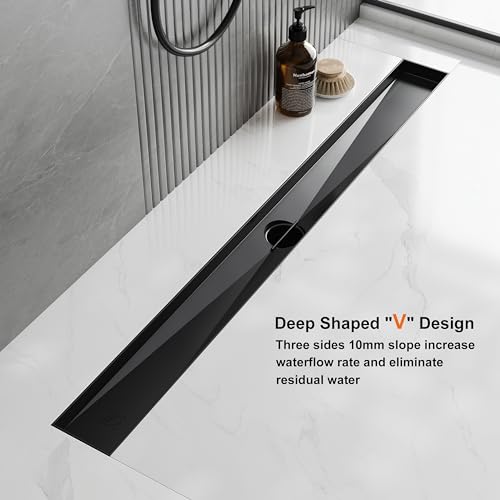 Neodrain 32-Inch Matte Black Linear Shower Drain with Brick Pattern Grate | 304 Stainless Steel,Durable Bathroom Floor Drain,Rectangle Linear Drain with Hair Strainer & Adjustable Feet,CUPC certified - color: Matte Black, size: 32 In