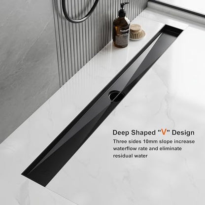 Neodrain 32-Inch Matte Black Linear Shower Drain with Brick Pattern Grate | 304 Stainless Steel,Durable Bathroom Floor Drain,Rectangle Linear Drain with Hair Strainer & Adjustable Feet,CUPC certified - color: Matte Black, size: 32 In