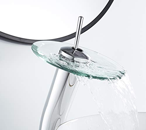Bathroom Vessel Faucet Waterfall Glass Spout Solid Brass Bath Lavatory Vessel Sink Vanity Faucet Chrome Single Handle One Hole Glass Bowl Sink Tall Body for Above Counter Basin | Bath Lavatory Vessel Sink Vanity Faucet Glass Bowl Sink Tall Body for Above