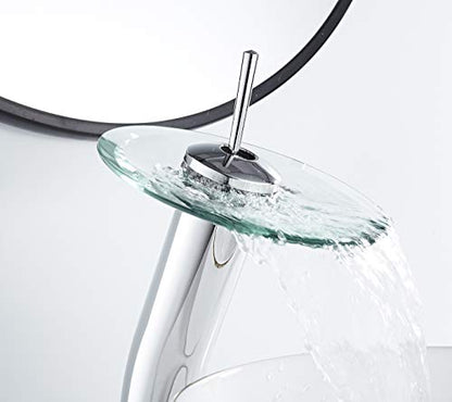 Bathroom Vessel Faucet Waterfall Glass Spout Solid Brass Bath Lavatory Vessel Sink Vanity Faucet Chrome Single Handle One Hole Glass Bowl Sink Tall Body for Above Counter Basin | Bath Lavatory Vessel Sink Vanity Faucet Glass Bowl Sink Tall Body for Above