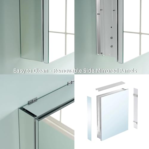 48" x 36" Bathroom Medicine Cabinet with Mirror, Anodized Chrome Aluminum Frame, Surface Mount or Recessed Medicine Cabinet with Mirror, Bathroom Mirror with Storage, Three Doors - size: 48"x36"-A