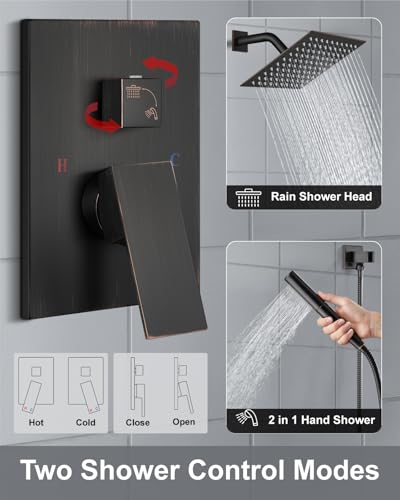 Aolemi Shower System with Rain Head and Handheld,8-Inch,Bronze | High-Pressure Shower Faucet Set with Dual-Function Handheld,Rough-In Valve,1.8 GPM,Wall-Mount Trim Kit - color: Bronze, size: 8 Inch