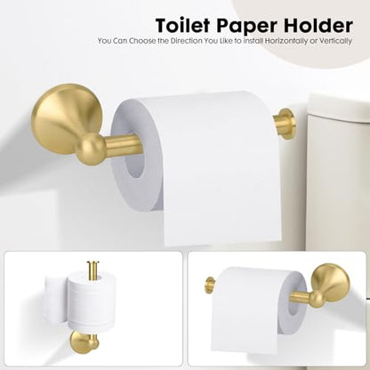 4 Piece Antique Bathroom Hardware Accessories Set Brushed Gold,24 Inch Towel Bar Set,Towel Rack Set,Bathroom Towel Holder Set - color: Brushed Gold