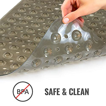 HealthSmart Bath Mat Extra Large No Slip Shower & Bathtub Mat with Suction Cups and Drain Holes for Anti-slip Grip, Machine Washable, Extra Large, 40 x 15.5, Gray - color: Gray, size: 40" x 15.5" (Rectangular)