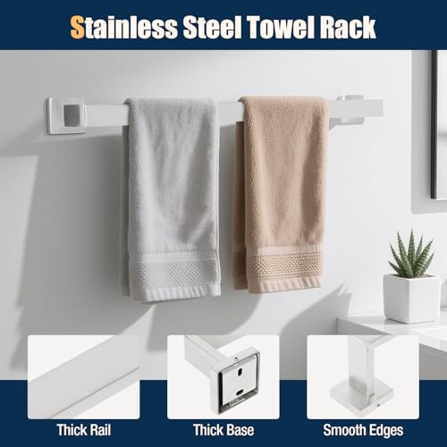 10 Pcs Silver Bathroom Hardware Accessories Set 23.6 Inch Wall Mounted | Bath Towel Bar Kit with Square Towel Racks Ring and Towel Hooks, Paper Holder, 304 Stainless Steel - color: Silver