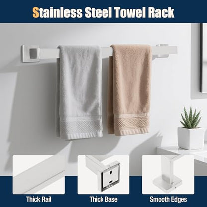 10 Pcs Silver Bathroom Hardware Accessories Set 23.6 Inch Wall Mounted | Bath Towel Bar Kit with Square Towel Racks Ring and Towel Hooks, Paper Holder, 304 Stainless Steel - color: Silver