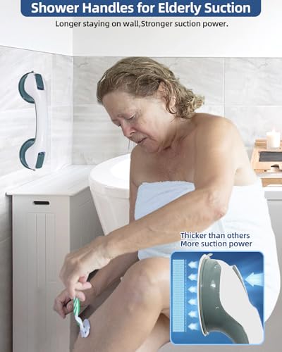 Shower Grab Bars for Seniors Bathroom Suction Cup 11.28 Inch Easy to Install Shower Handles for Removable Handrails for Seniors Elderly Heavy Duty Safety Grip Waterproof Drill Free Waterproof