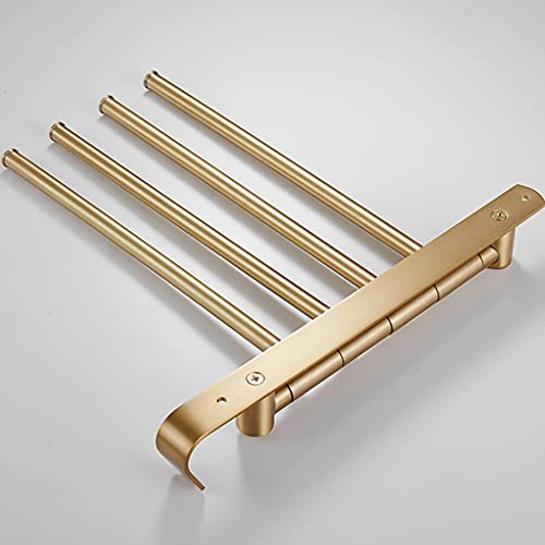 ZHOUXIAO All Brass Swing Out Towel Bar Holder Wall-Mounted/Gold Swivel Towel Rack Hanger Organizer for Bathroom,Kitchen, 4-Bar Towel Bar Folding Arm Swivel Hanger Bathroom St Black