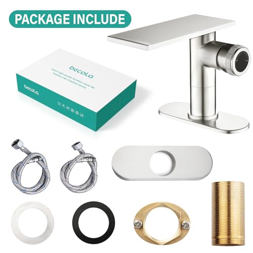 becola Modern Bathroom Sink Faucet， Brushed Nickel Vessel Sink Faucet，Single Hole Cold and Hot Basin Mixer Faucet for Bathroom Sink，Single Handle Vanity Faucet with Adjust Knobs and Deck Plate - color: Brushed Nickel, size: low