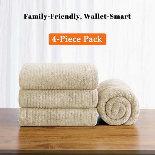Bath Towels Set of 4 Extra Large 35 x 70 Inches,Luxury Thick High Absorbent and Quick Dry Bath Sheet,Ultra Soft Microfiber,Bathroom,Beach,Yoga,Sport,SPA,Fitness (Beige) - color: Beige, style: 4 Piece Bath Towels