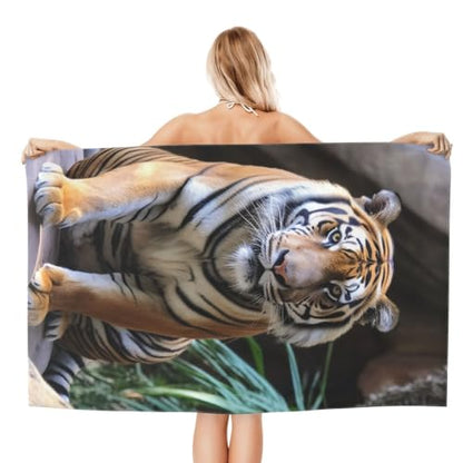 Tiger in the Zoo Bath Towel Super Absorbent Beach Towels Microfiber Bathroom Towel 32 x 52 Inch - color: Tiger in the Zoo