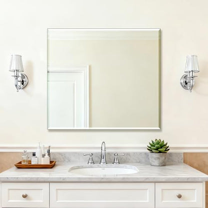 Ruomeng Frameless Mirror for Wall, 40x36 Inch Bathroom Vanity Mirror Farmhouse, Large Rectangle Mirror with Beveled Edge, Tempered Glass, Hangs Horizontally or Vertically - size: 40"L x 36"W
