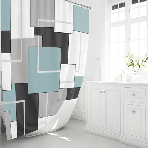 54x78 Stall Geometric Waterproof Fabric Shower Curtain Set, Fog Blue | Narrow Long, Premium Polyester, Weighted Hem, 10 Plastic Hook, Vibrant Color, Wrinkle-resistant, Quick-Dry, Machine Washable - color: Fog Blue, size: 54"W x 78"L (Pack of 1)