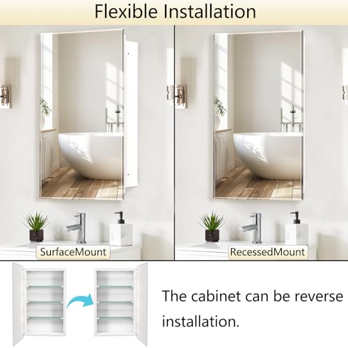 Bathroom Medicine Cabinet with 28x28 in Square Beveled Frameless Mirror,Wall Mounted Mirror Cabinet for Bathroom Toilet Kitchen,Recess or Surface Mount - size: FMG-CM7005-2828