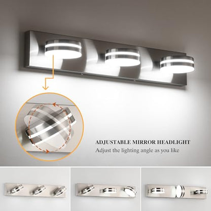 3-Light Bathroom Vanity Light, Brushed Nickel Bathroom Light Fixtures Over Mirror, LED Vanity Lights with 360°Rotating Lamp Head(24in) - color: Nickel-Dimmable
