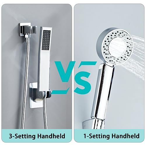 8 Inch Shower Faucet Set Ceiling Mount, High Pressure Rainfall Shower System, Square Rain Shower Head with Handheld Spray Combo, Ceiling Luxury Rainfall Shower Fixtures (L-Style) - color: Polish Chrome, style: 8 Inch-L Style