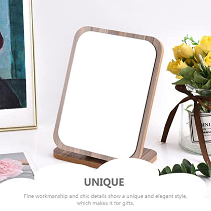 Beaupretty Fold Down Desk Vanity Makeup Mirror Makeup Mirror with Stand Wooden Desktop Folding Table Desk Countertop Bathroom Make Up Foldable Desk Table
