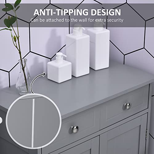 kleankin Freestanding Bathroom Floor Cabinet with 2 Doors 2 Drawers Gray | Wooden Bathroom Cabinet, Adjustable Shelf - color: Grey