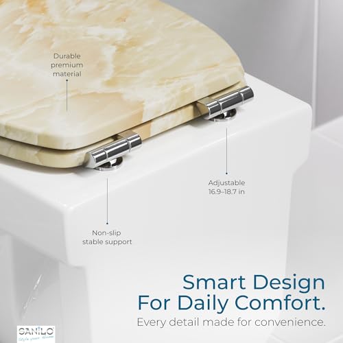 SANILO Wooden Toilet Seat with Soft Close [ROUND] - Decorative, Quiet & Slow Close Molded Wood Seat - With Strong Bumpers & Hinges - Adjustable Fit – Marble Nature - color: Marble Nature