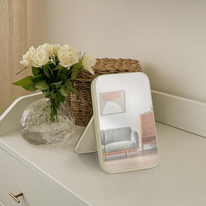 2Pcs Table Desk Vanity 8-Inch Makeup Mirror, Simple Portable Travel Mirror with Stand, Standing and Wall Hanging Dual-use Beige - color: 2pcs-beige