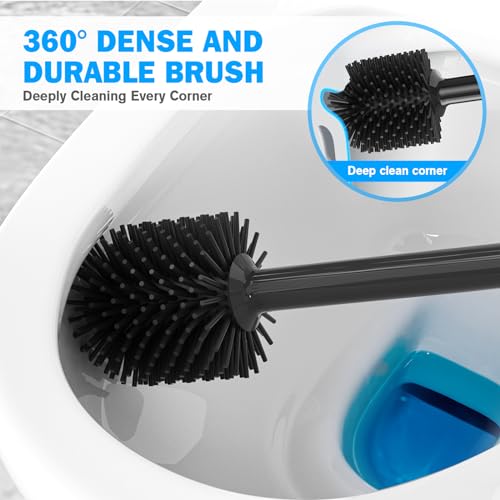 Toilet Plunger and Brush Set, 2 Pack Silicone Bowl Brush and Heavy Duty Toilet Plunger with Ventilated Holder, 2-in-1 Toilet Brush and Plunger Combo for Bathroom Deeply Cleaning (White & Grey)