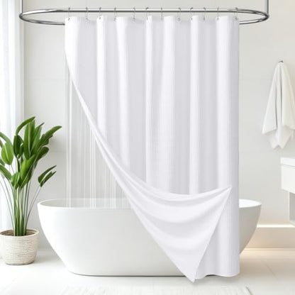 Extra Long 3 in 1 Waffle Shower Curtain Set with Liner 72x96 White | 96 Inch Extra Tall, Waterproof Clear PEVA Liner, 256GSM Heavy Duty Fabric, Hotel Luxury Shower Curtain for Bathroom, 12 Hooks - color: A White, size: 72"W x 96"L (Pack of 1)
