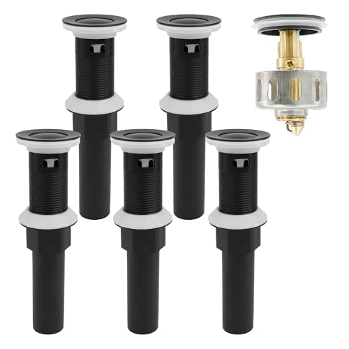 Bathroom Sink Drain,5 Pack Drain Stopper with Overflow,Small Cap Pop Up Drain Assembly with Detachable Strainer Basket,Built-in Anti-Clogging, Stainless Steel Nut Matte Black - color: 5 Pack-matte Black-small Cap, style: With Overflow